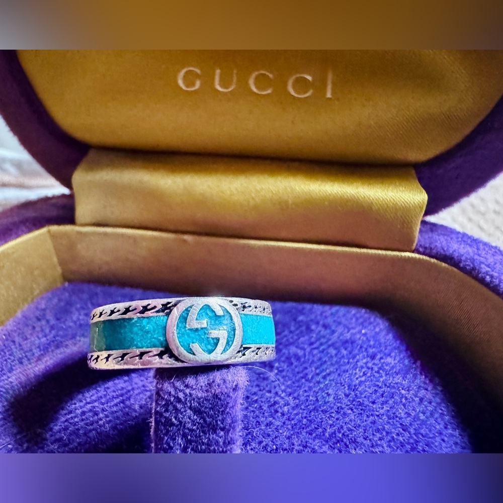 Gucci Sterling Silver Turquoise Inlay Ring 925 Small Size 13 Archive